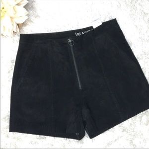High waisted suede black leather shorts